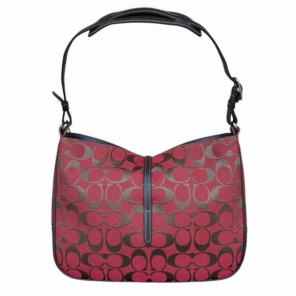 ❤️COACH Hampton ~ Embossed Stitched  Coach Burgundy/Brown Logo Hampton Clip Canvas/Leather Shoulder Bag